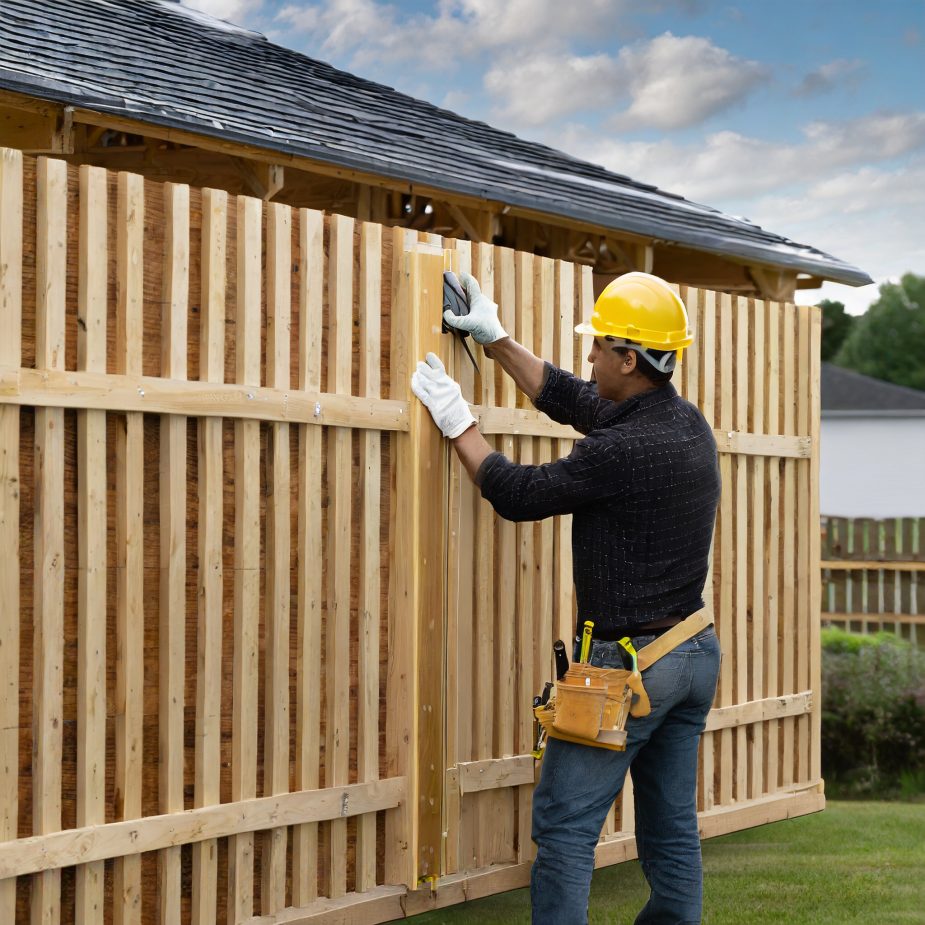 Wood fence installation house